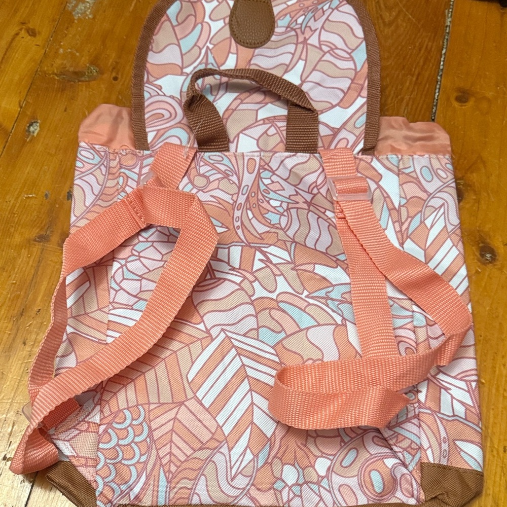 Pink And Brown Patterned Backpack - image 2
